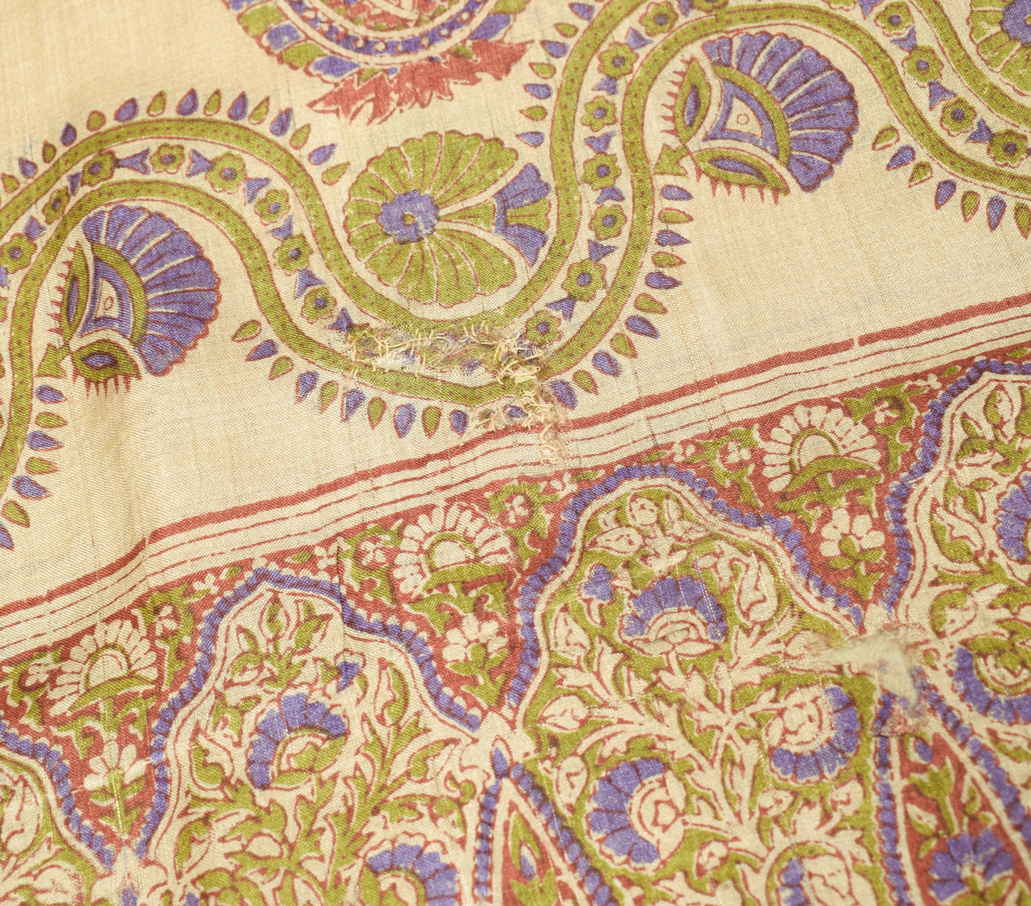 Sushila Vintage Brown Scrap Saree Pure Tussar Silk HandBlock Printed Sari Fabric