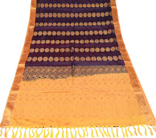 Sushila Vintage Blue Pure Silk Scrap Saree Zari & Self Woven Sari Craft Fabric
