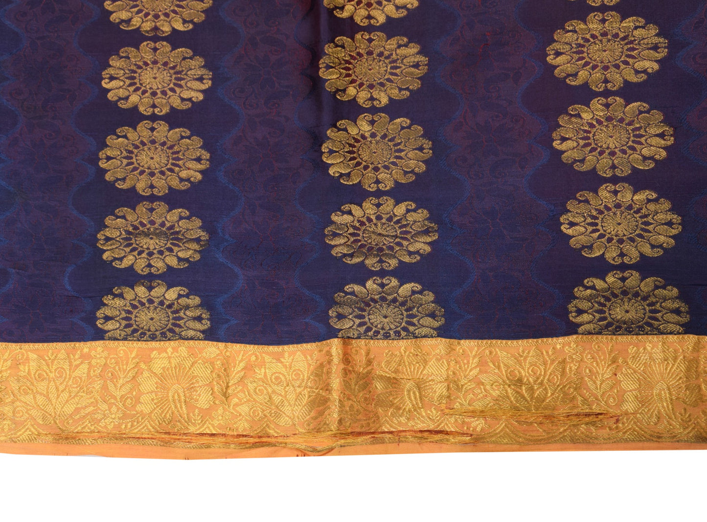 Sushila Vintage Blue Pure Silk Scrap Saree Zari & Self Woven Sari Craft Fabric