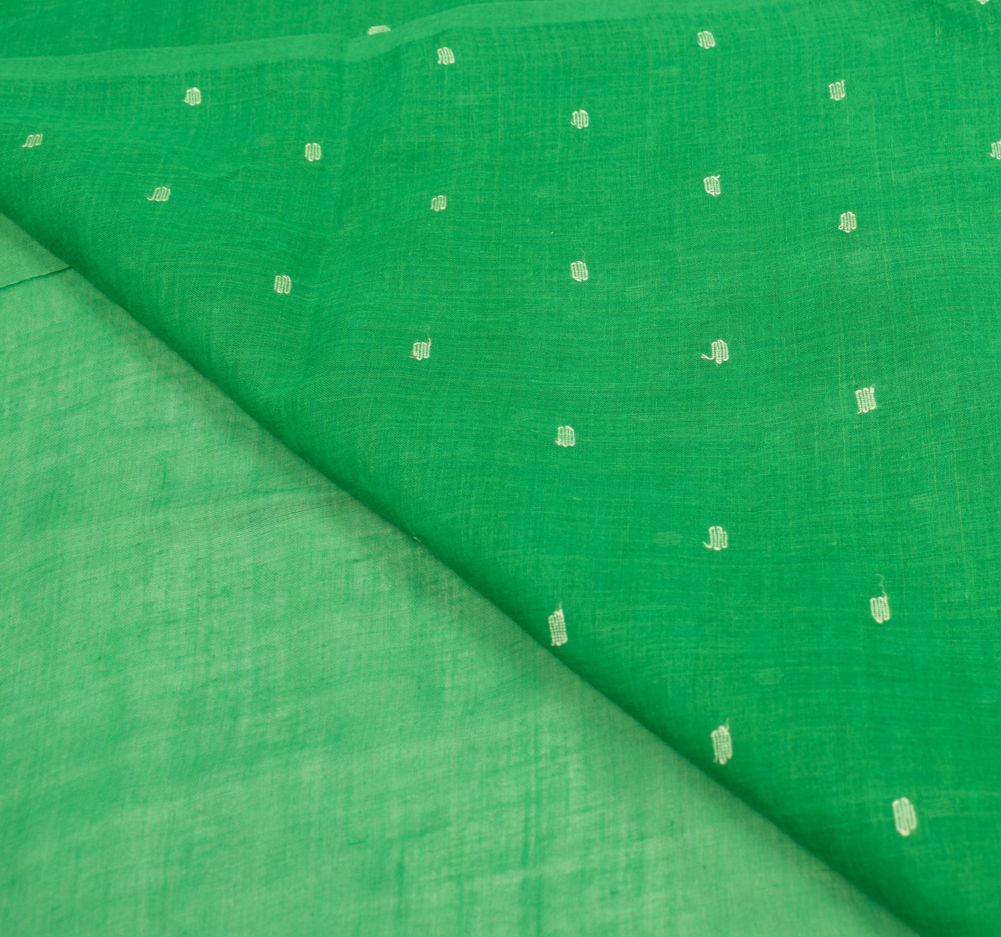 Sushila Vintage Green Scrap Saree Pure Cotton Tant Woven Bengal Sari 5YD Fabric