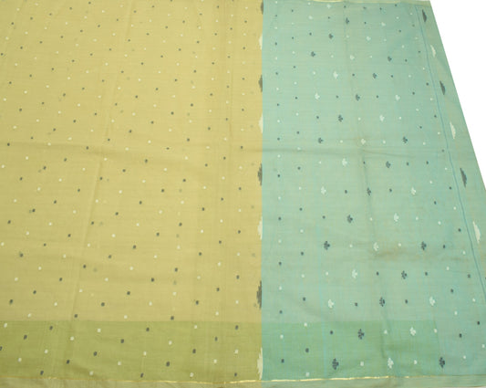 Sushila Vintage Green Scrap Saree Tant Woven Pure Cotton Bengal 5YD Sari Fabric