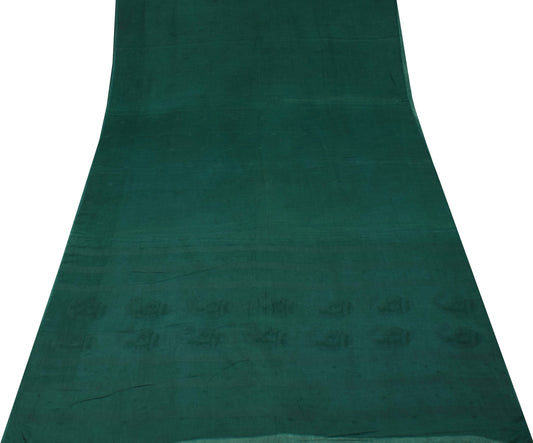 Sushila Vintage Dark Green Scrap Saree Pure Cotton Tant Woven Remnant 5 YD Sari