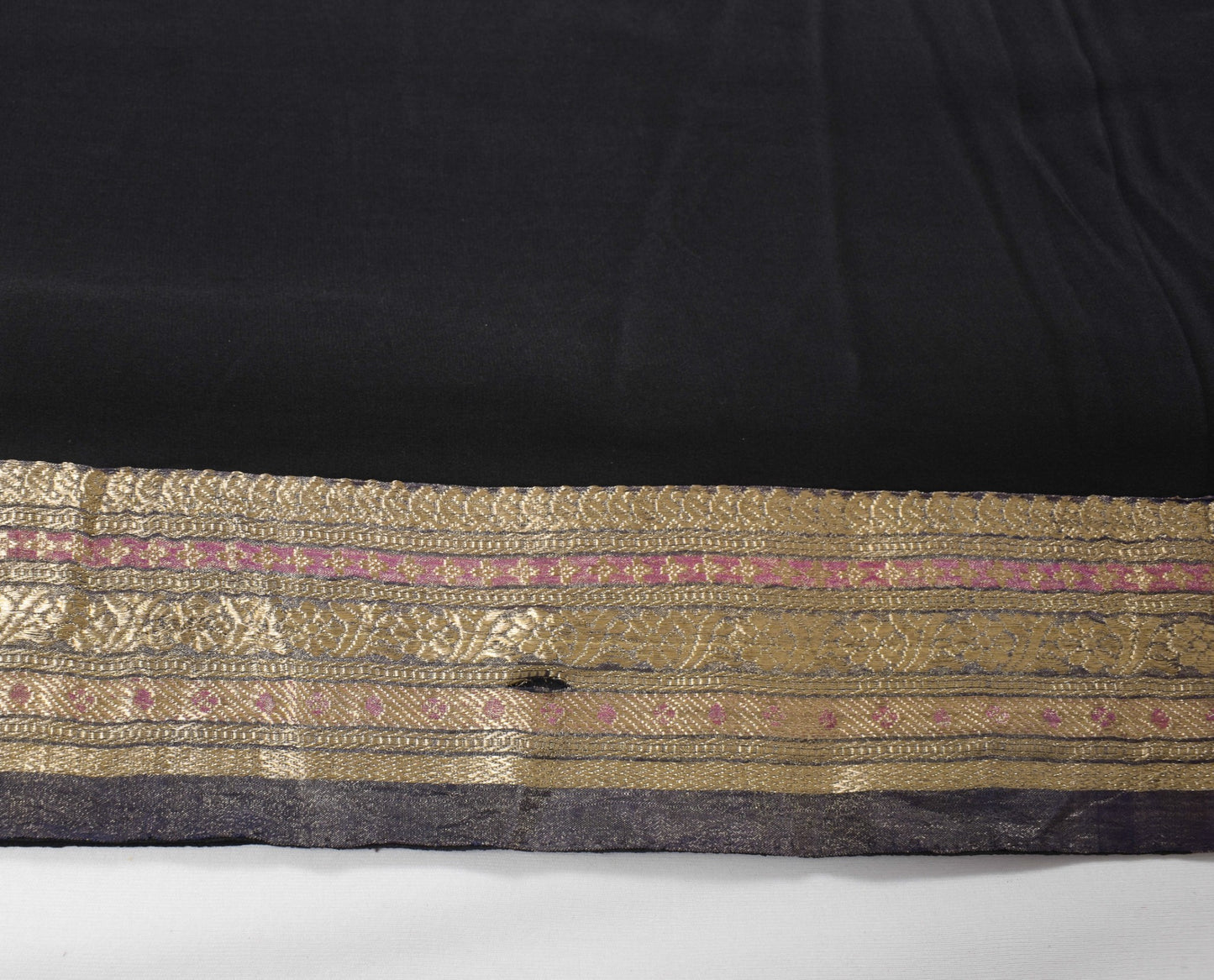 Sushila Vintage Black HEAVY Scrap Saree Pure Crepe Sari with Tissue Border Pallu