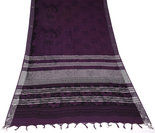 Sushila Vintage Wine Scrap Saree Pure Linen Printed & Woven Remnant Sari Fabric