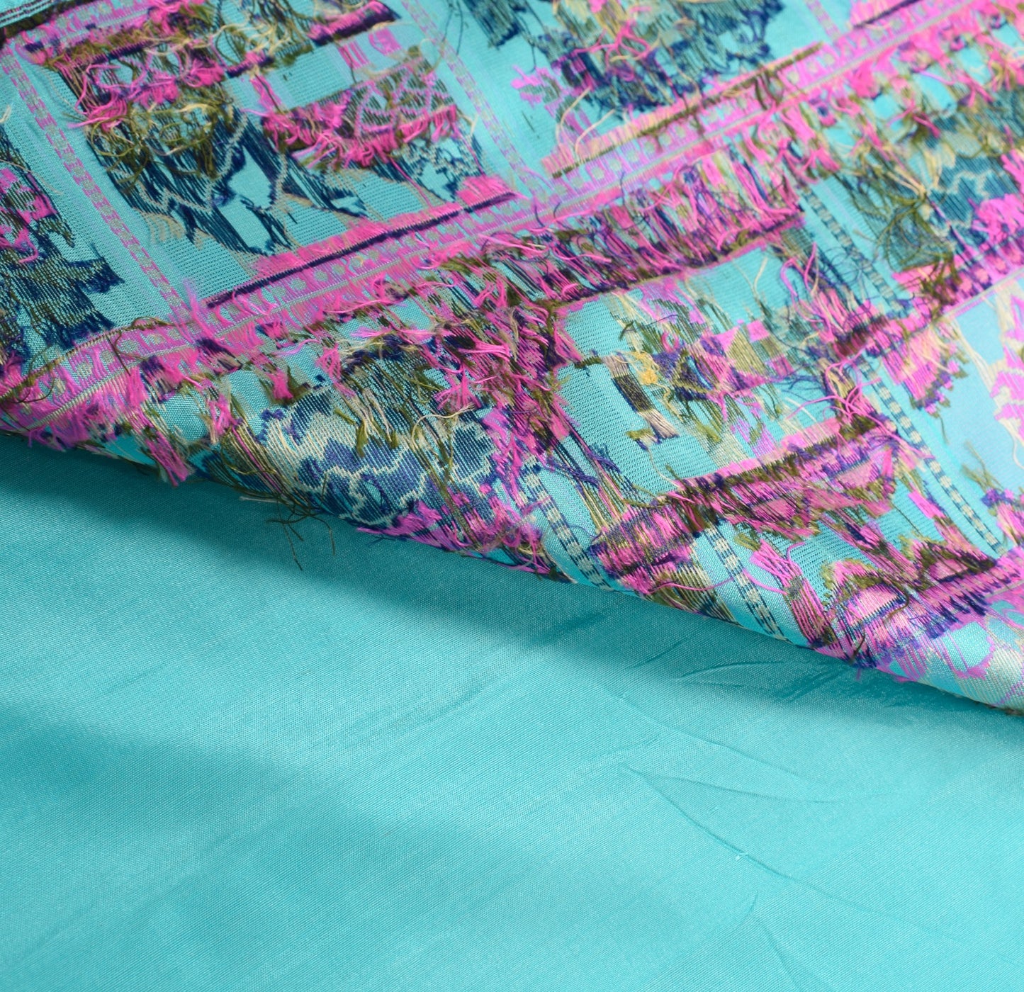 Sushila Vintage Pure Silk Scrap Saree Aqua Blue Woven Sari with Blouse Fabric