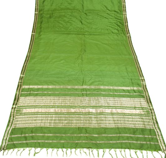 Sushila Vintage Banarasi Zari Woven Scrap Saree Pure Silk Green Sari Soft Fabric