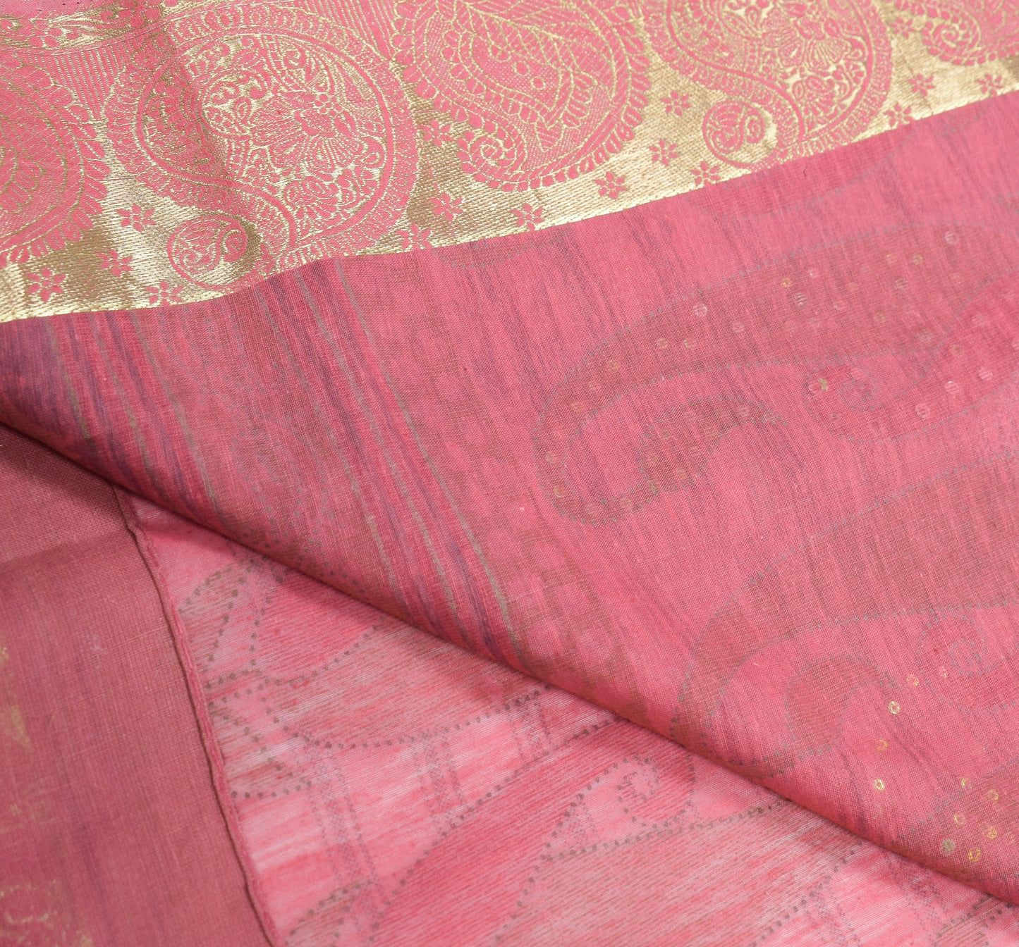 Sushila Vintage Dusty Rose Scrap Saree Pure Cotton Printed & Woven Sari Fabric