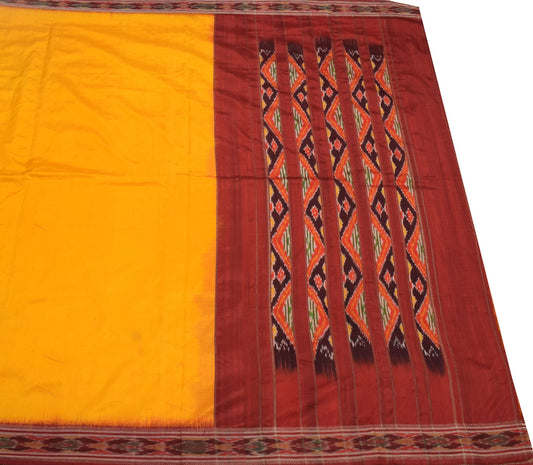 Sushila Vintage Yellow Scrap Saree Pure Silk Hand Woven Ikat Patola Sari Fabric
