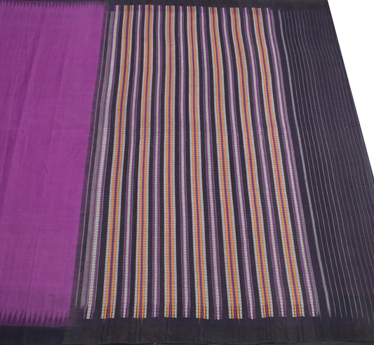Sushila Vintage Purple Temple Border Scrap Saree Pure Cotton Woven Sari Fabric