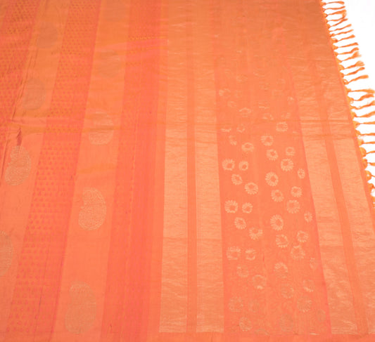 Sushila Vintage Orange HEAVY Scrap Saree HandWoven Brocade Pure Silk Sari Fabric