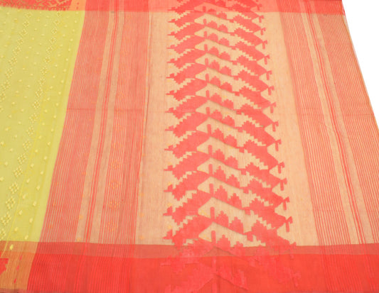 Sushila Vintage Yellow Scrap Saree Handwoven Dhakai Jamdani Pure Cotton Sari