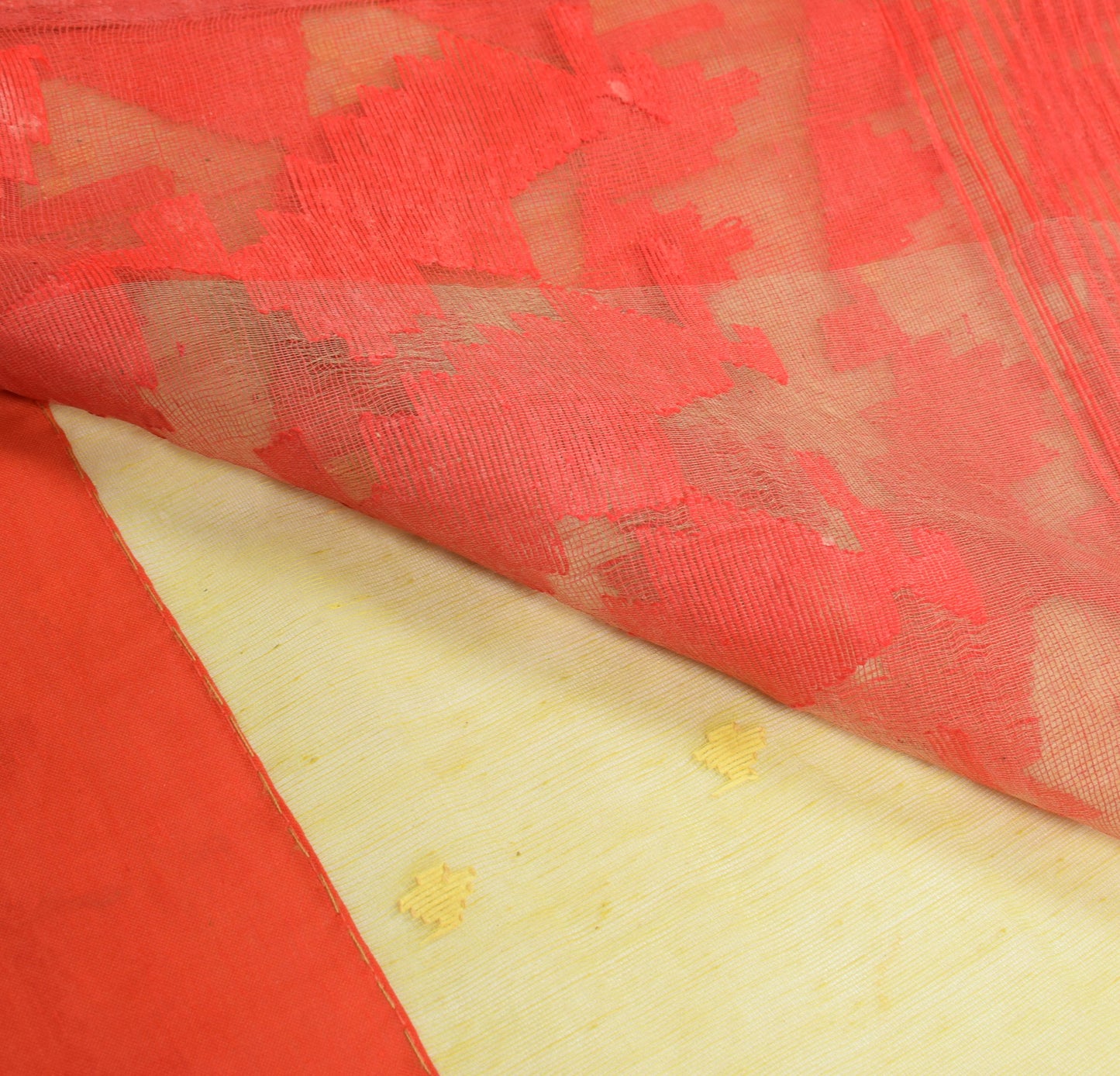 Sushila Vintage Yellow Scrap Saree Handwoven Dhakai Jamdani Pure Cotton Sari