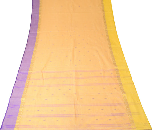 Sushila Vintage Yellow Scrap Saree 100%Pure Cotton Bengal Tant Woven Sari Fabric