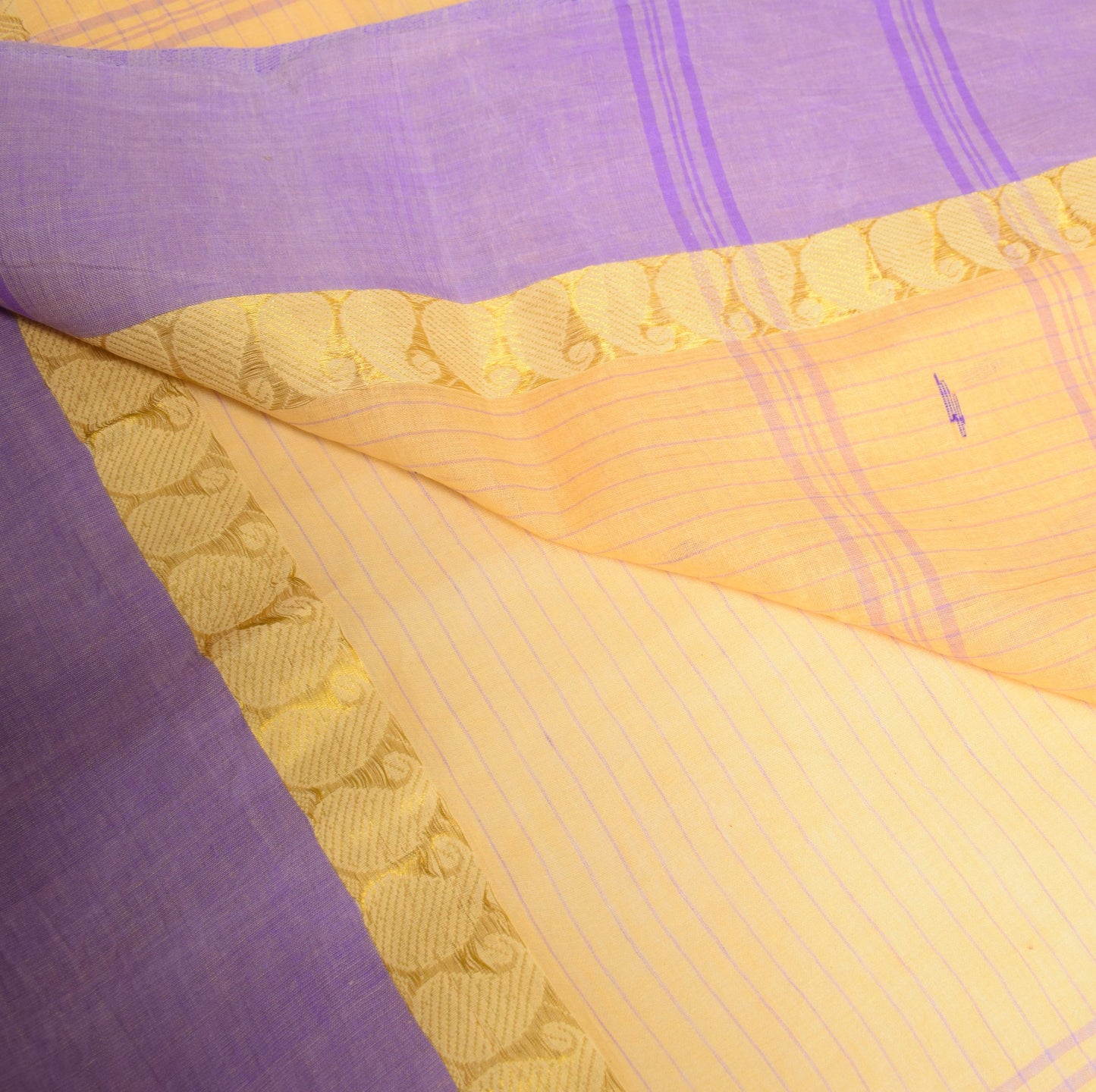 Sushila Vintage Yellow Scrap Saree 100%Pure Cotton Bengal Tant Woven Sari Fabric