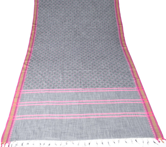 Sushila Vintage Gray Scrap Saree Printed & Woven Pure Cotton 6 Yards Sari Fabric