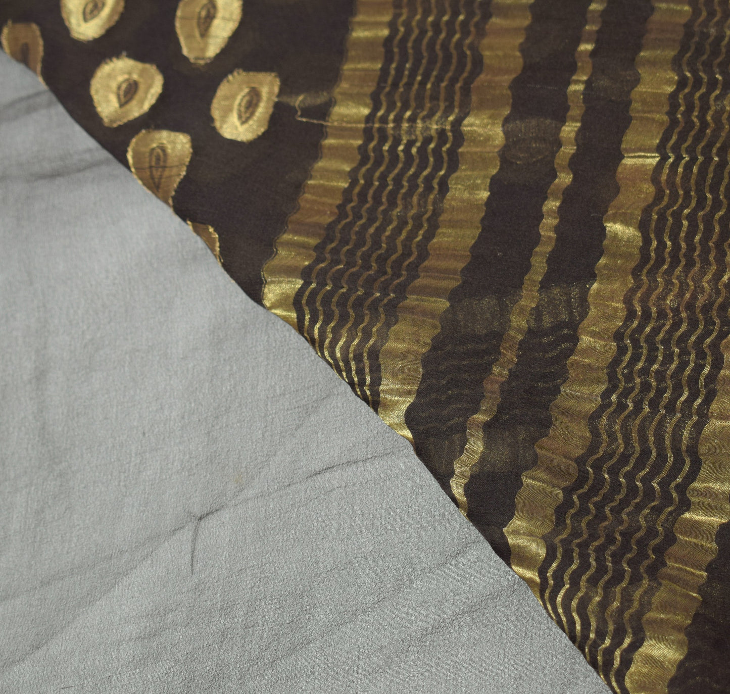 Sushila Vintage Dark Brown Scrap Saree Woven Pure Georgette Silk 5YD Sari Fabric