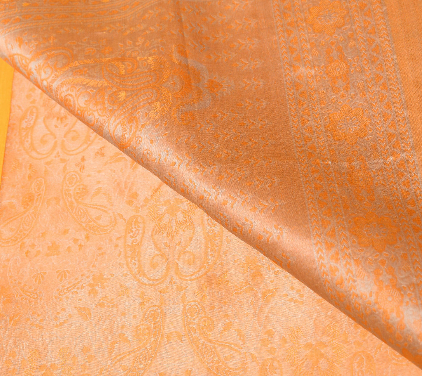 Sushila Vintage Banarasi Woven Scrap Saree Pure Satin silk Orange Sari Fabric
