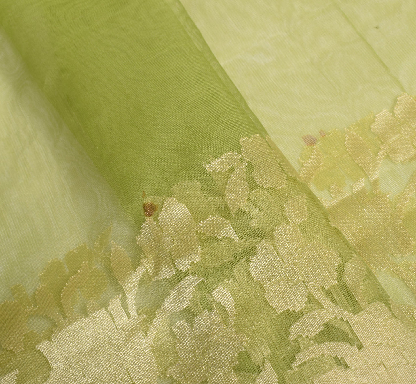 Sushila Vintage Floral Green Scrap Saree Pure Silk Hand Woven Sari Craft Fabric