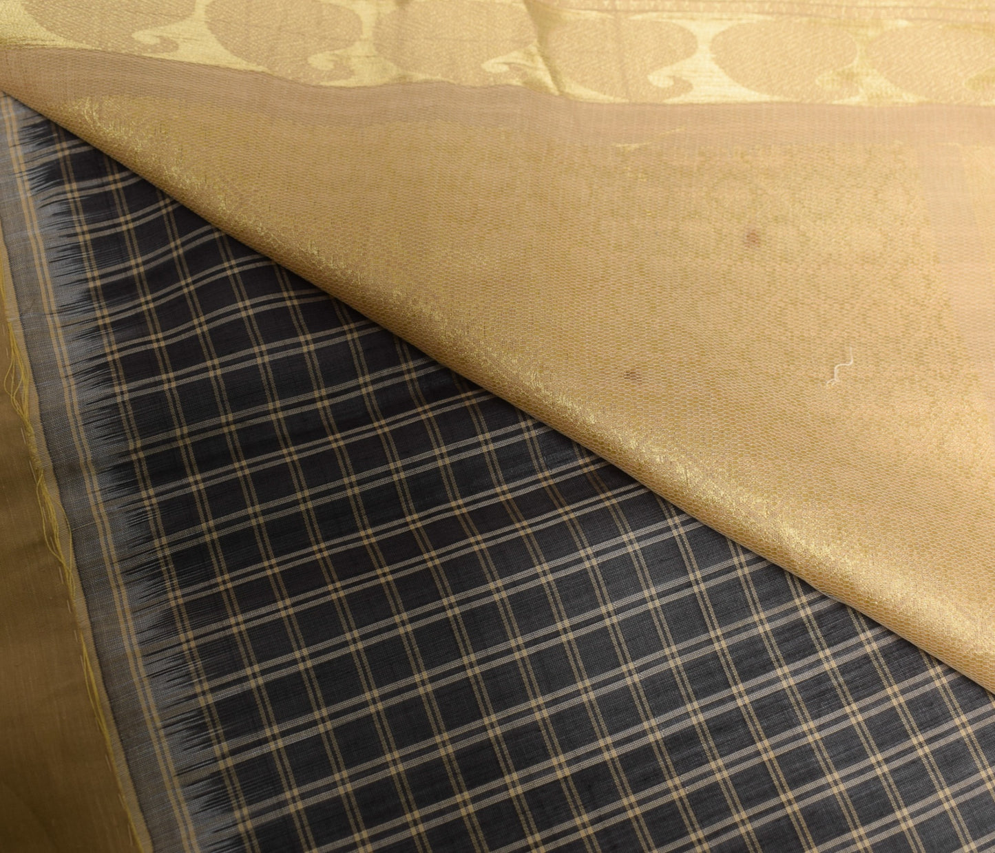 Sushila Vintage Black Checks Scrap Saree Pure CottonSilk Woven Sari Craft Fabric