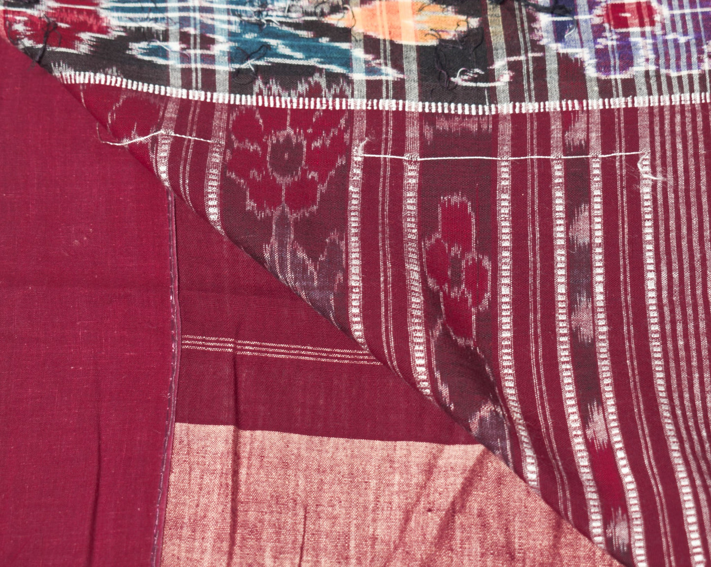 Sushila Vintage Pure Cotton Scrap Saree Hand Woven Ikat Sari 5 YD Remnant Fabric