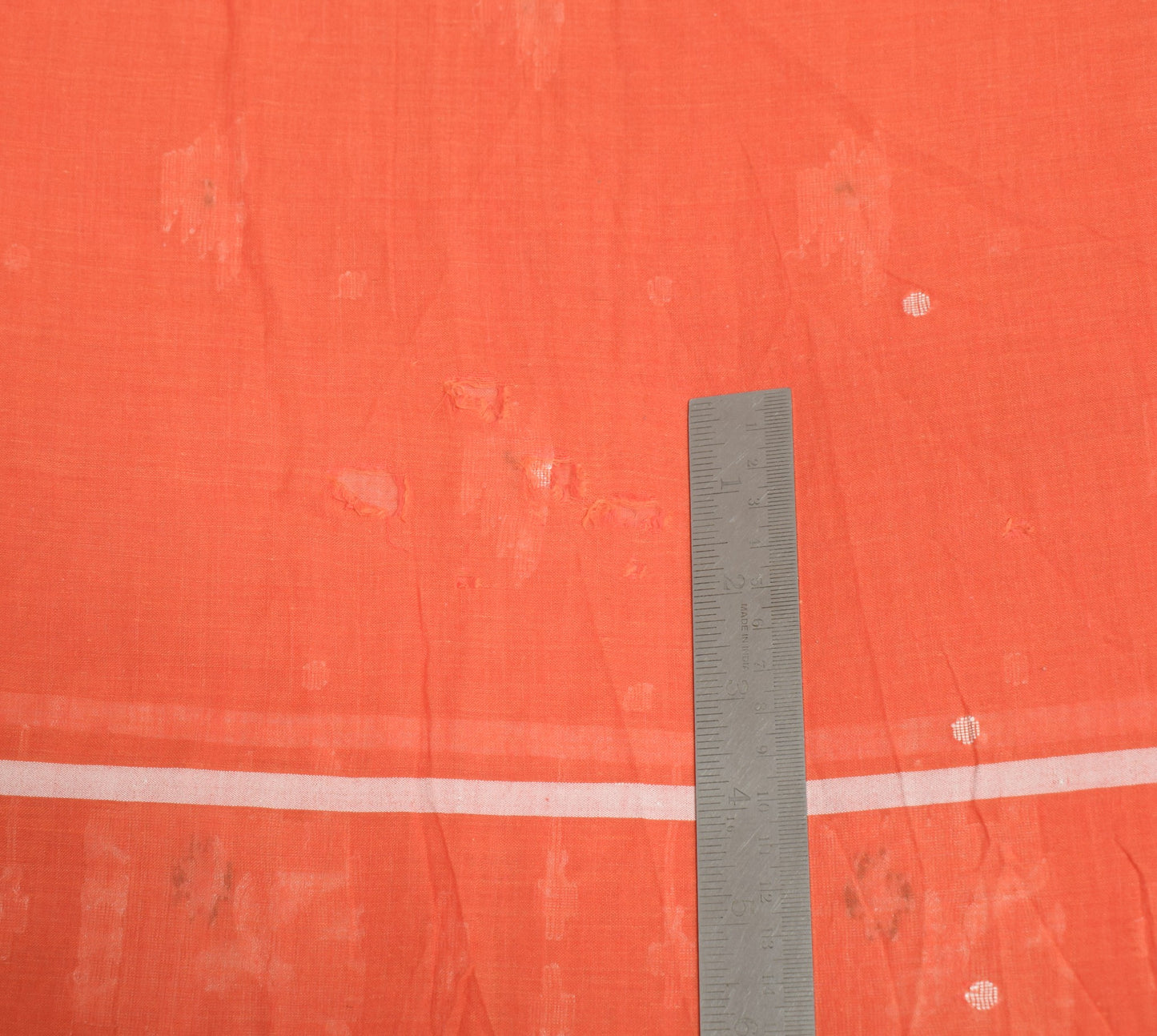 Sushila Vintage Bengal Tant Scrap Saree Pure Cotton Orange Woven 5YD Sari Fabric