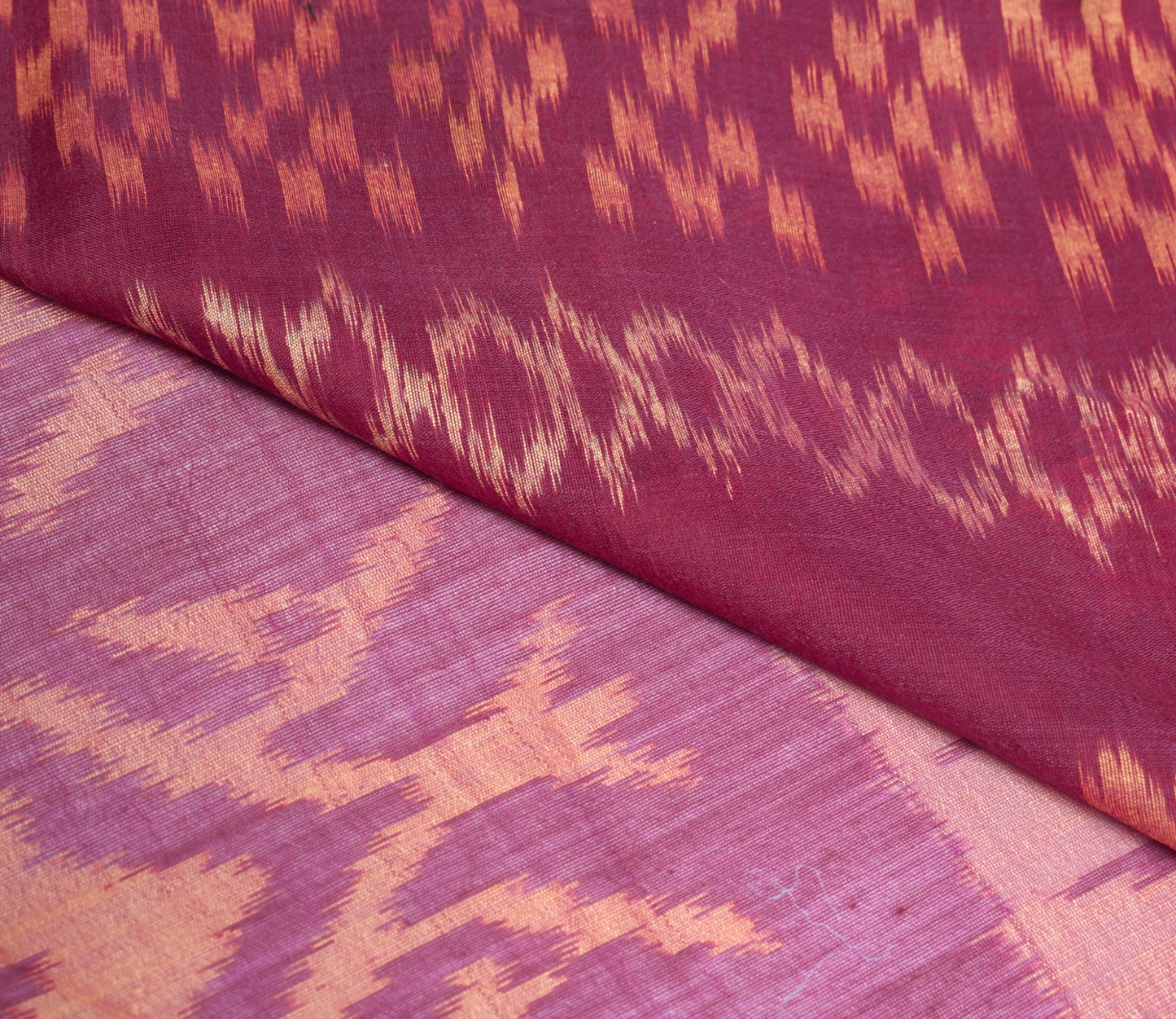 Sushila Vintage Dark Magenta Scrap Saree Pure Cotton Silk Pochampally Ikat Sari