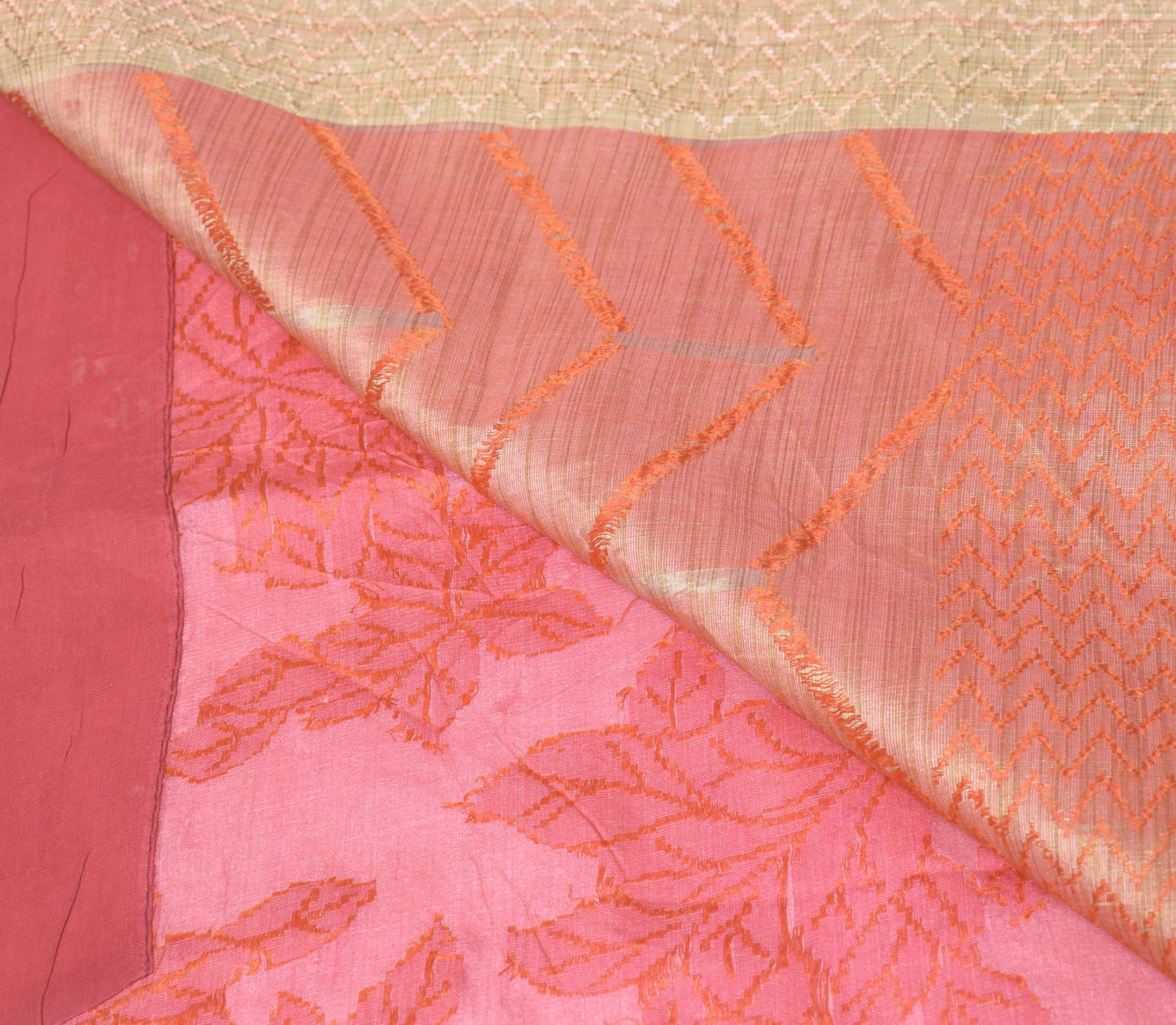 Sushila Vintage Pink Scrap Saree Pure Tussar Silk Woven Remnant Sari 5YD Fabric