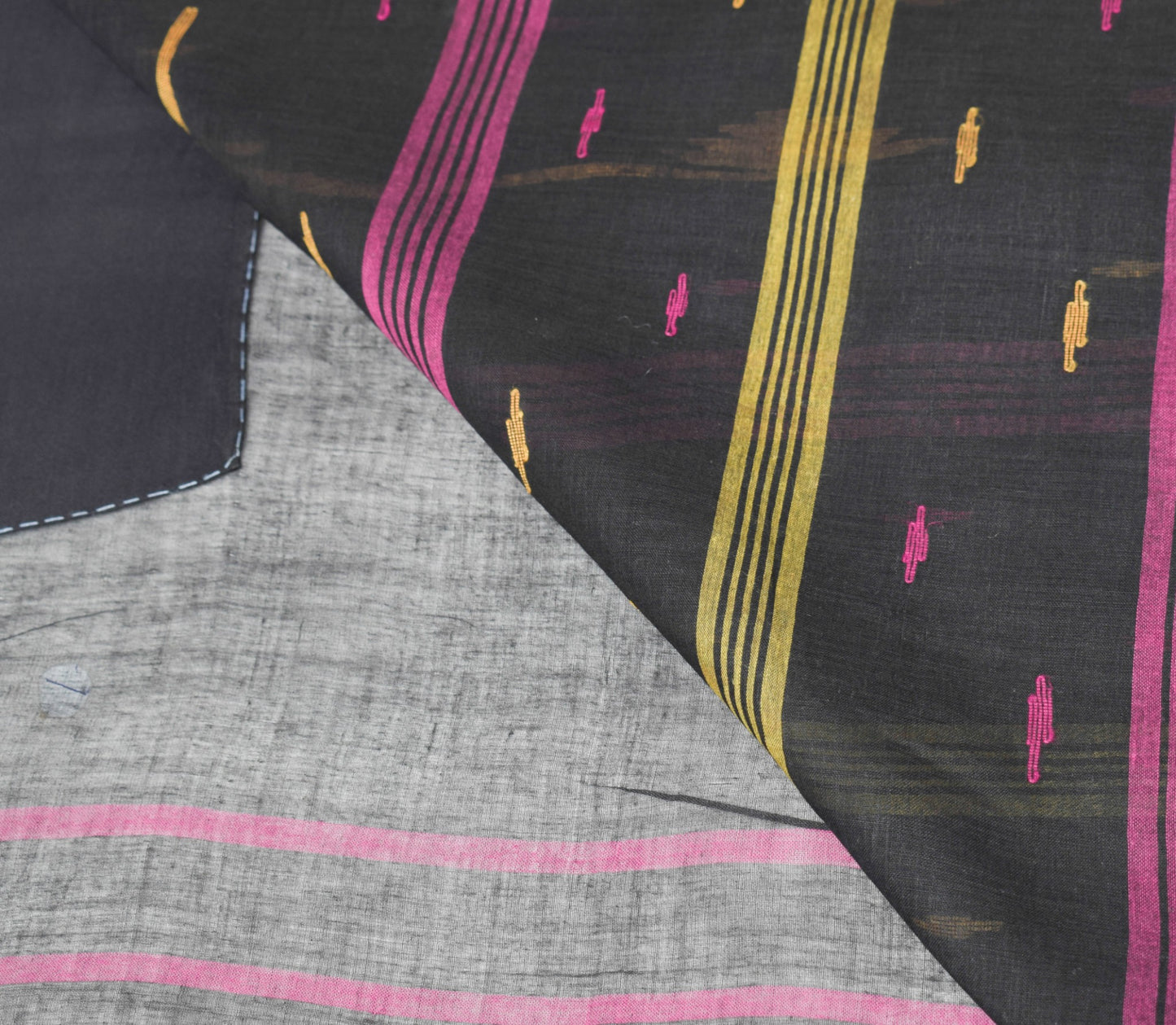 Sushila Vintage Black Scrap Saree Bengal Tant Woven Pure Cotton Sari 5YD Fabric