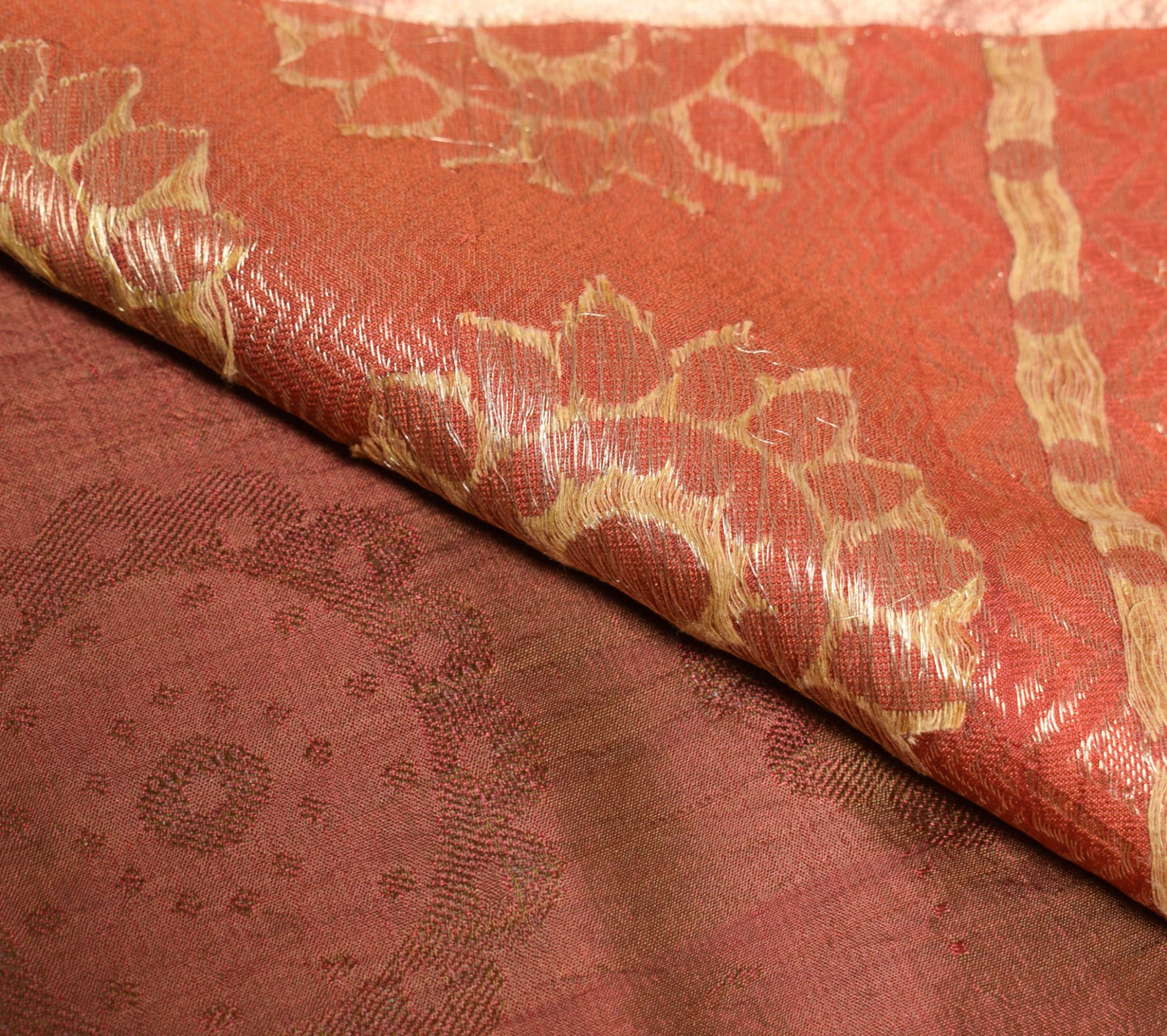 Sushil Vintage Brown Heavy Sarees PureSilk Woven Brocade Scrap Sari Craft Fabric