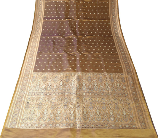 Sushila Vintage Banarasi Brocade Scrap Saree Pure Satin Silk Mustard Sari Fabric