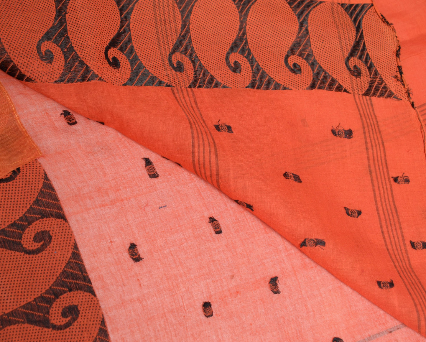 Sushila Vintage Hand Woven Scrap Saree Pure Cotton Orange 5 Yd Sari Craft Fabric