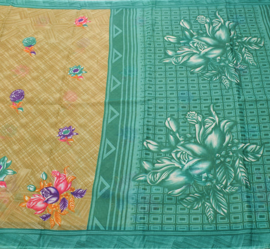 Sushila Vintage Scrap Saree 100% Pure Cotton Printed Floral Craft Sari Fabric