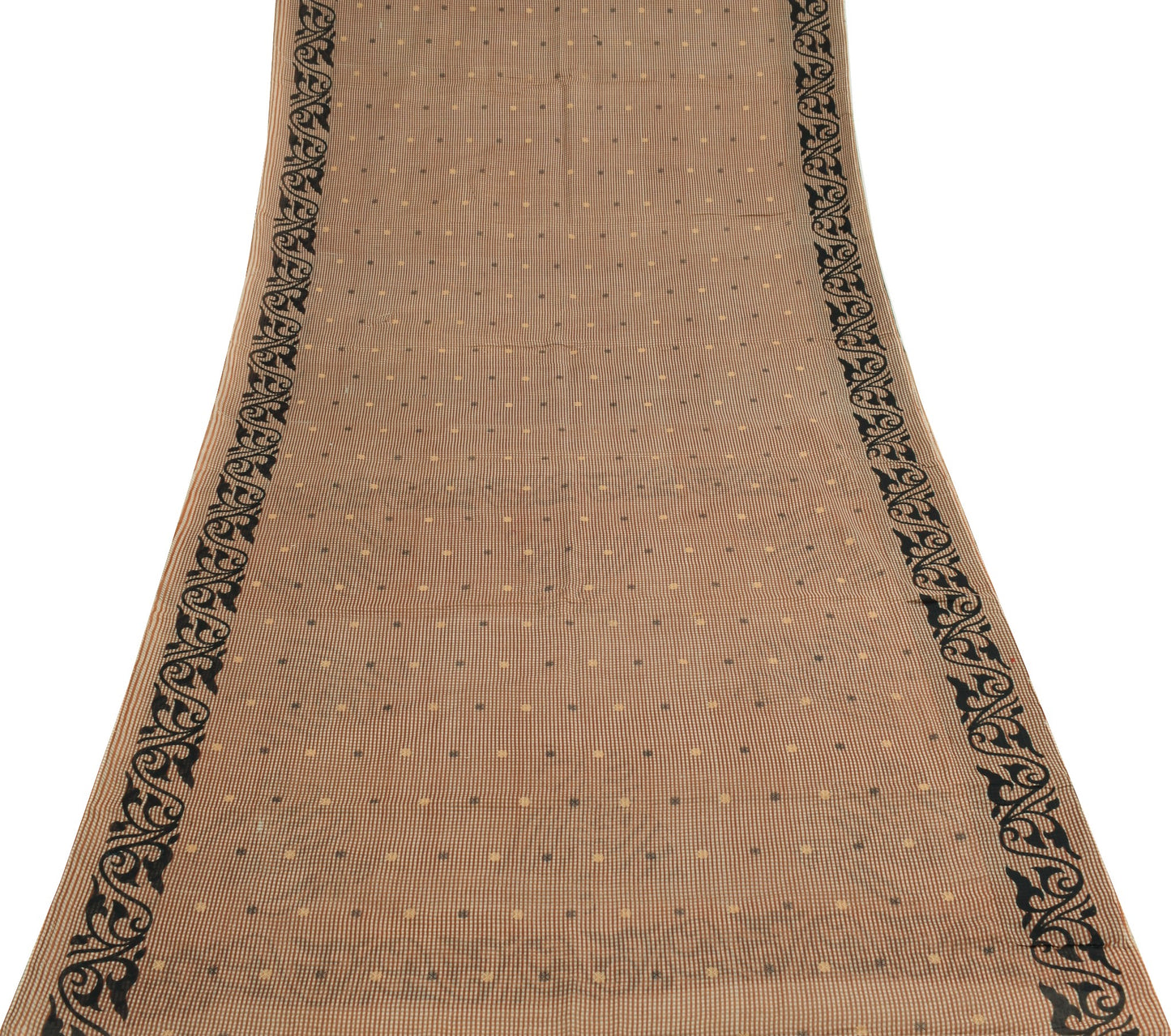 Sushila Vintage Brown Scrap Saree 100% Pure Cotton Printed Floral Sari Fabric