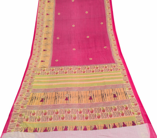 Sushila Vintage Hot Pink Scrap Saree 100%Pure Cotton Printed Soft Sari Fabric