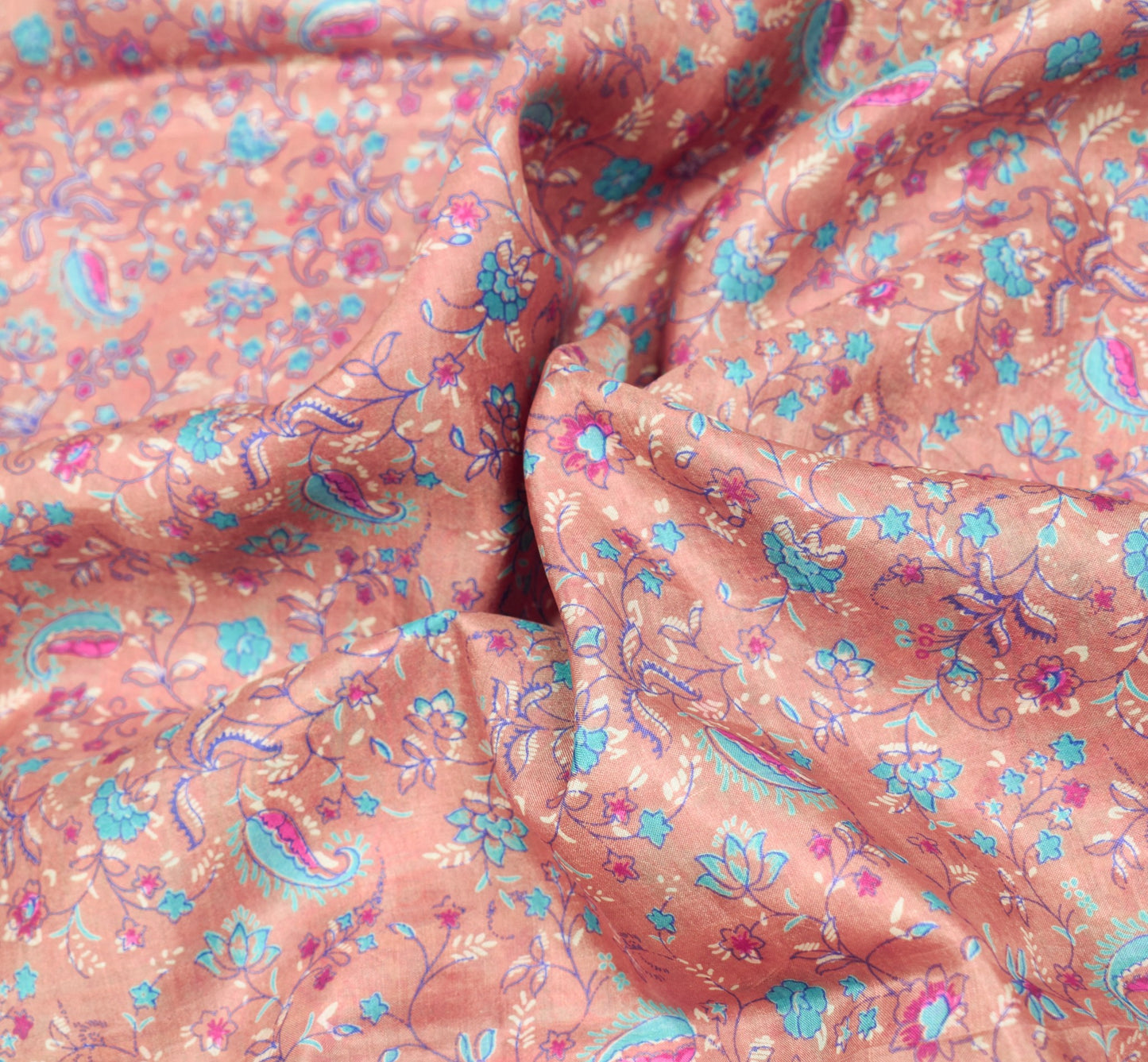 Sushila Vintage Brown Scrap Saree Pure Silk Print Floral Soft Sari Craft Fabric