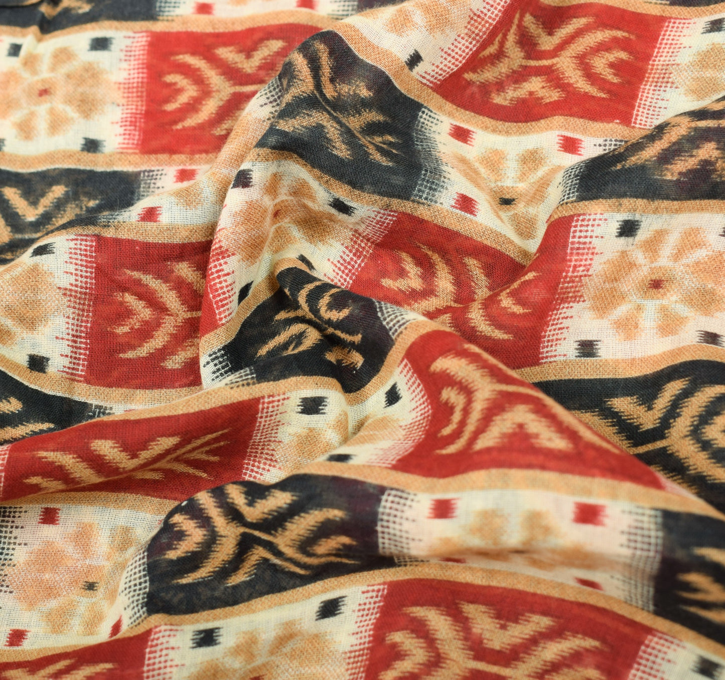 Sushila Vintage Scrap Saree Pure Cotton Check Printed Woven Border Sari Fabric