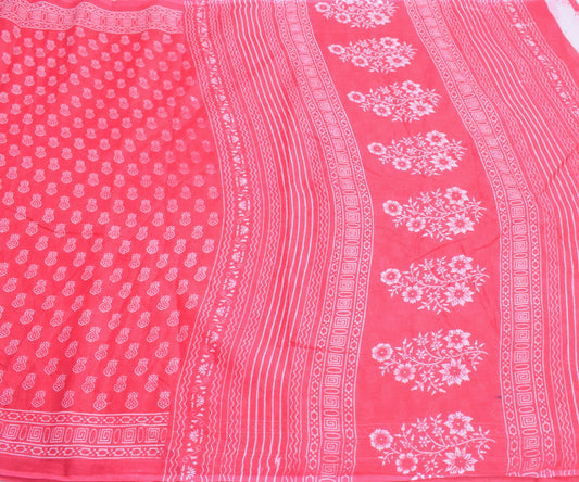 Sushila Vintage Crimson Scrap Saree 100% Pure Cotton Printed Sari Craft Fabric