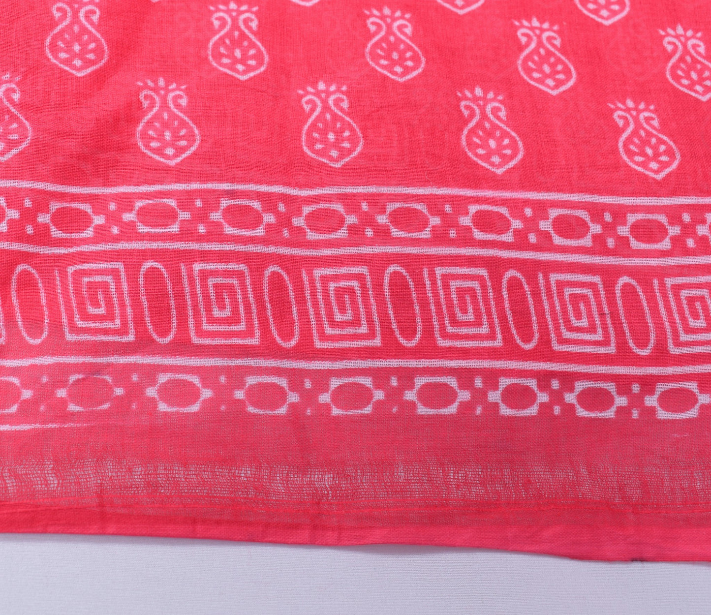 Sushila Vintage Crimson Scrap Saree 100% Pure Cotton Printed Sari Craft Fabric
