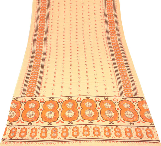 Sushila Vintage Peach Scrap Saree Pure Cotton Printed Soft Sari Remnant Fabric