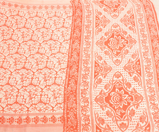 Sushila Vintage Scrap Saree Orange Floral Pure Cotton Printed Sari Craft Fabric