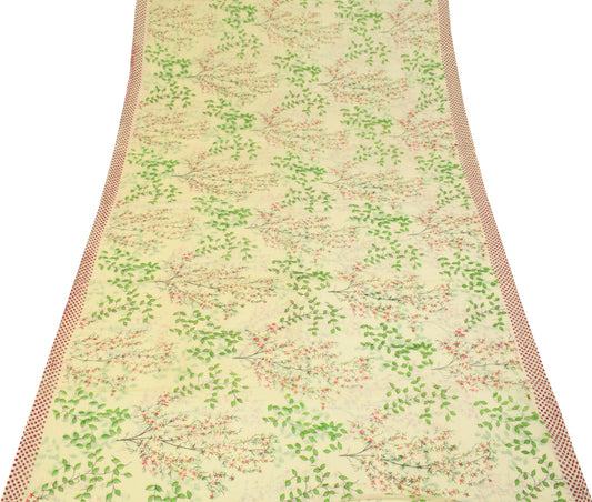 Sushila Vintage Light Yellow Scrap Saree Pure Cotton Hand Block Printed Fabric