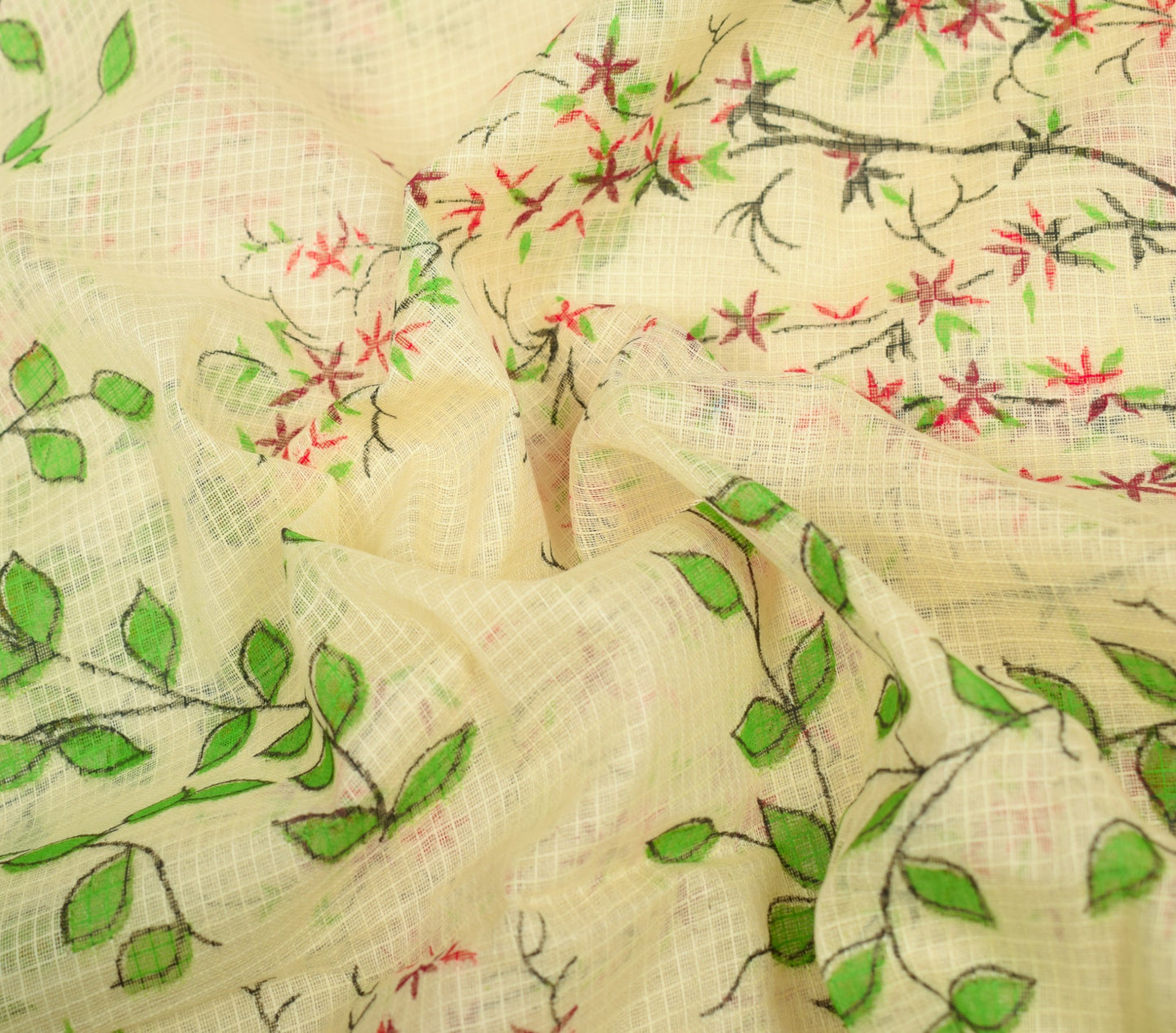 Sushila Vintage Light Yellow Scrap Saree Pure Cotton Hand Block Printed Fabric