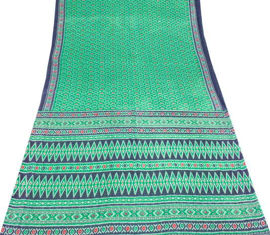 Sushila Vintage Green Scrap Saree Pure Cotton Paisley Printed Sari Craft Fabric