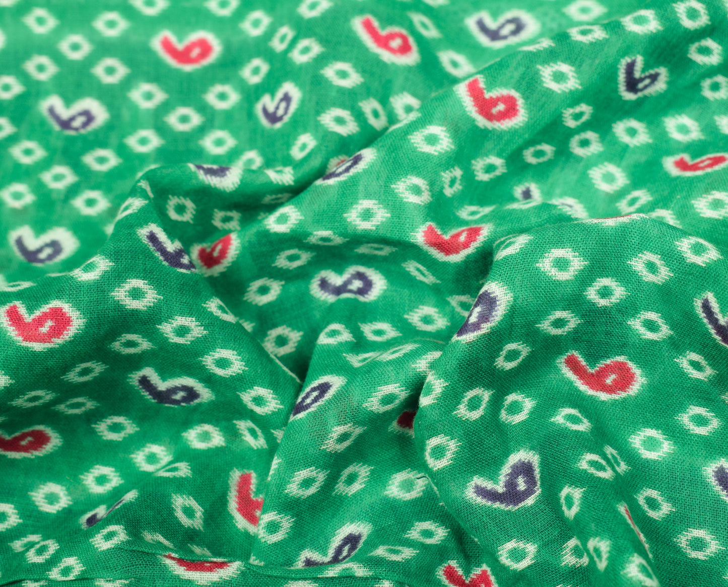 Sushila Vintage Green Scrap Saree Pure Cotton Paisley Printed Sari Craft Fabric