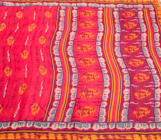 Sushila Vintage Magenta Scrap Saree Pure Cotton Printed Sari Indian Craft Fabric