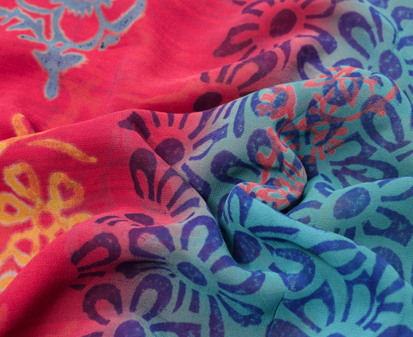 Sushila Vintage Pink Blue Scrap Saree Pure Georgette Printed Floral Sari Fabric