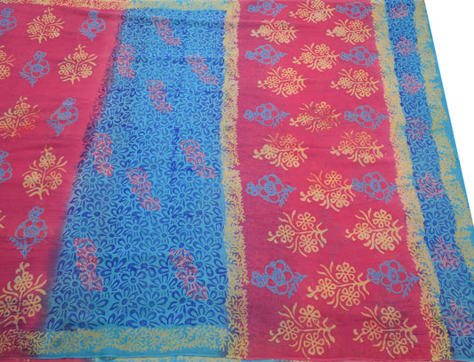 Sushila Vintage Pink Blue Scrap Saree Pure Georgette Printed Floral Sari Fabric