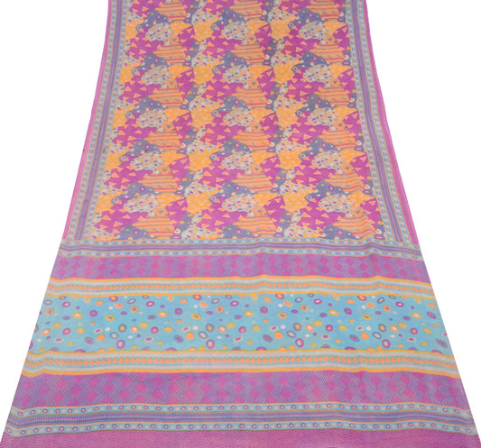 Sushila Vintage Multi-Color Scrap Saree Pure Georgette Printed Sari Craft Fabric