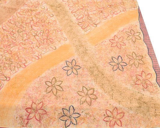 Sushila Vintage Peach Scrap Saree 100%Pure Georgette Printed Remnant Sari Fabric