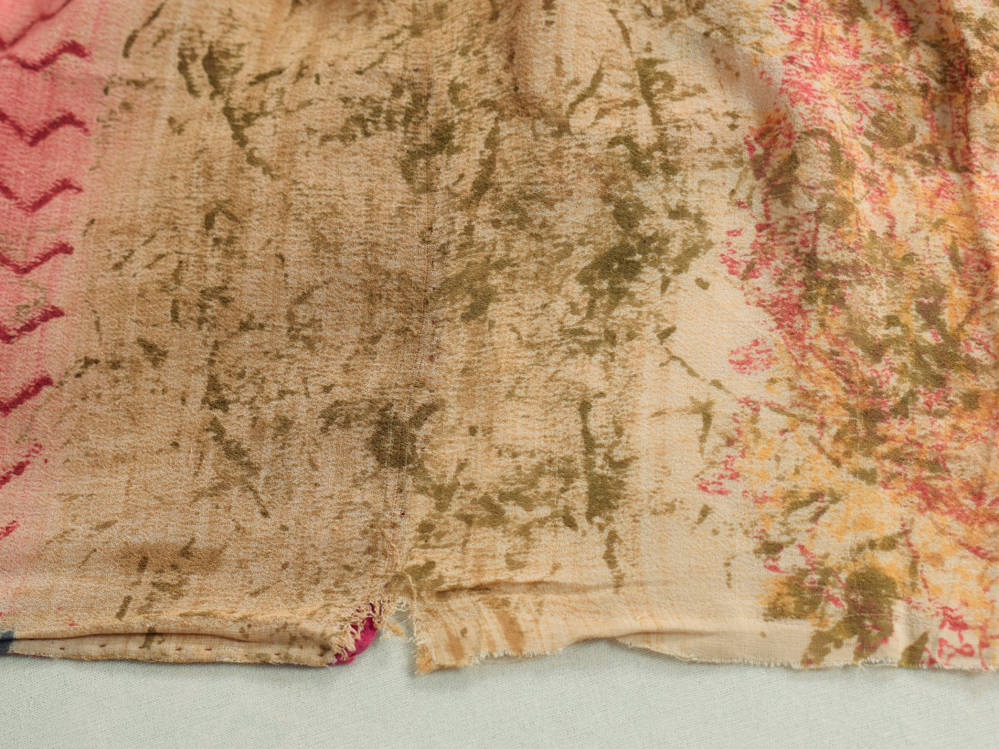 Sushila Vintage Peach Scrap Saree 100%Pure Georgette Printed Remnant Sari Fabric